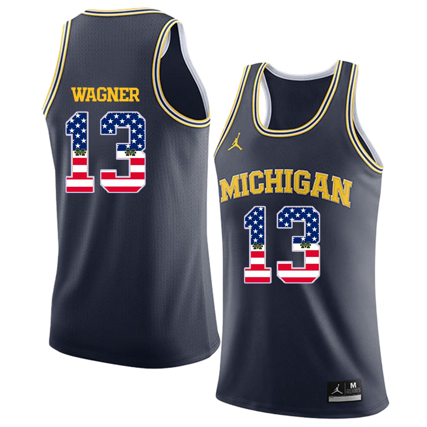 Men Jordan University of Michigan Basketball Navy #13 Wagner Flag Customized NCAA Jerseys